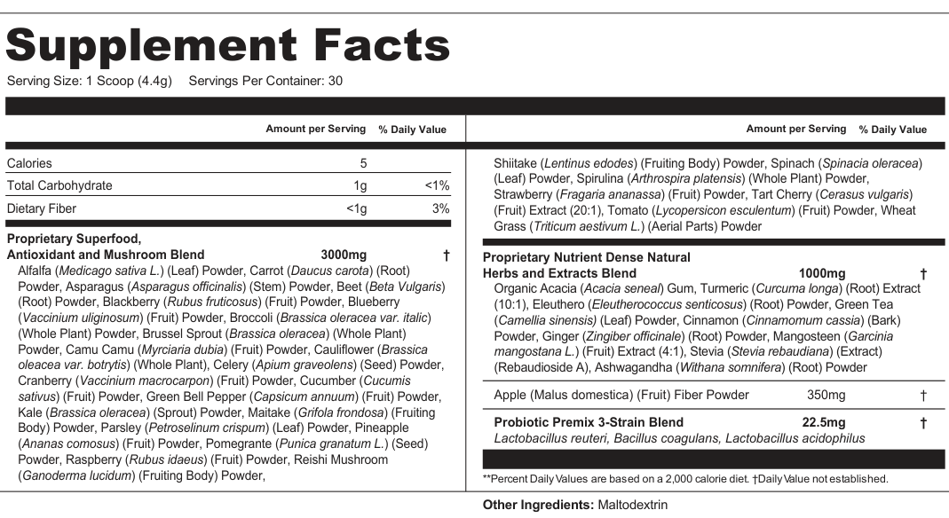 Supplement Facts for Verdure